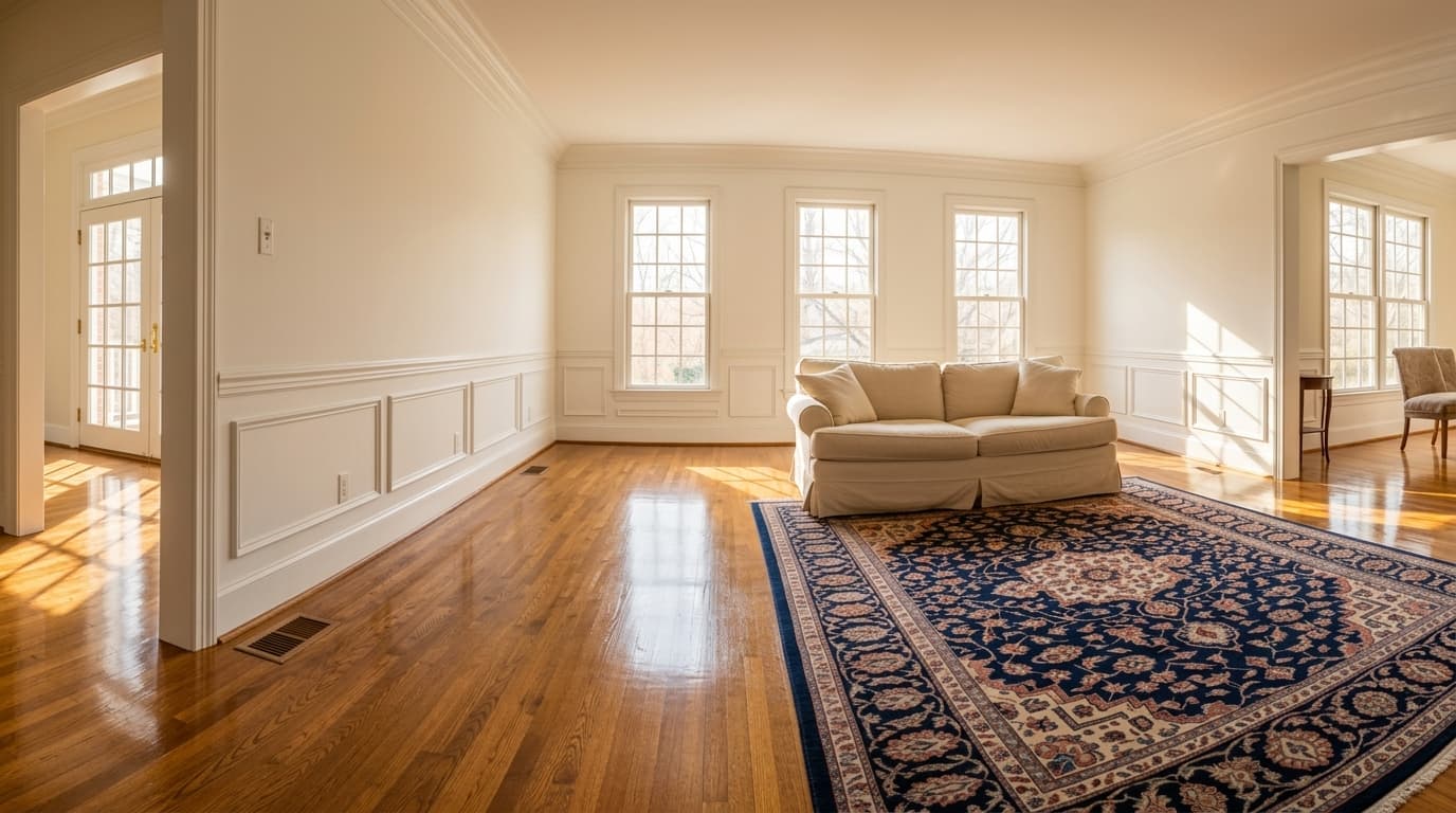 After: Water-damaged room before and after Salem Steamer restoration